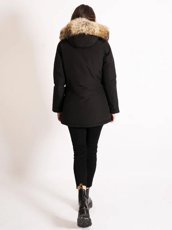 Giaccone Parka con Cappuccio in Raccoon Nero