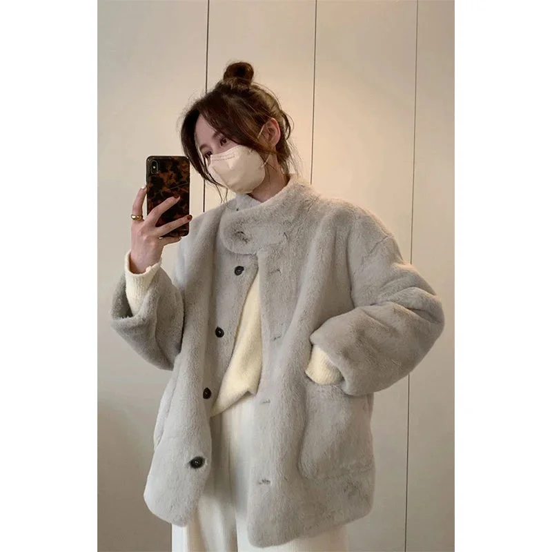 Znbbw Fur Coat Women Streetwear Fluffy Jackets Korean Thick Single Breasted Furry Outwear Winter Warm Loose Faux Mink Overcoat