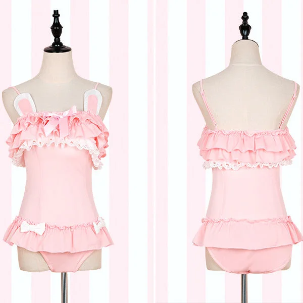 Cute ear ruffled one-piece swimsuit yv42035