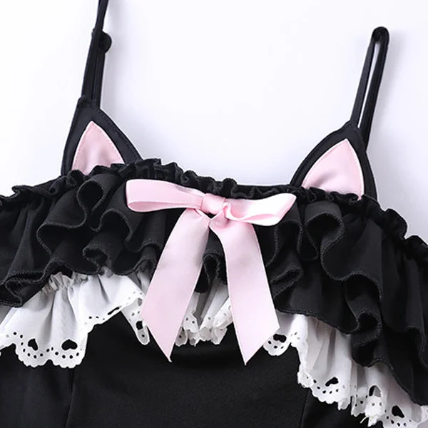 Cute ear ruffled one-piece swimsuit yv42035