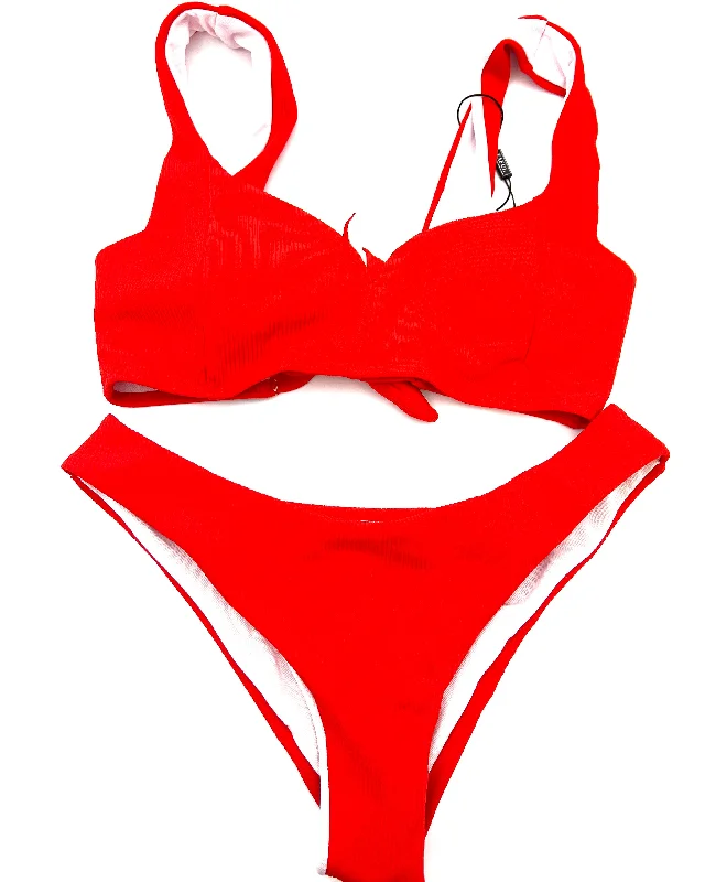 Red Ribbed Bikini Set - Medium