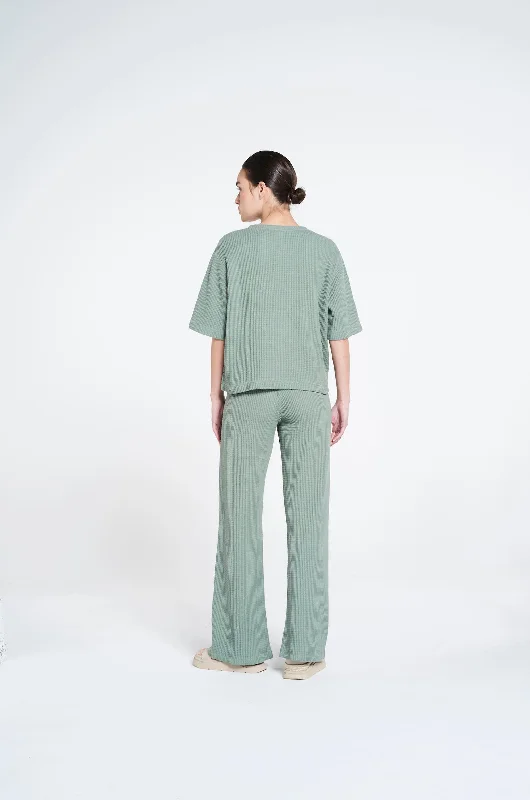 Relaxed fit structured flared pants - Silvered Olive