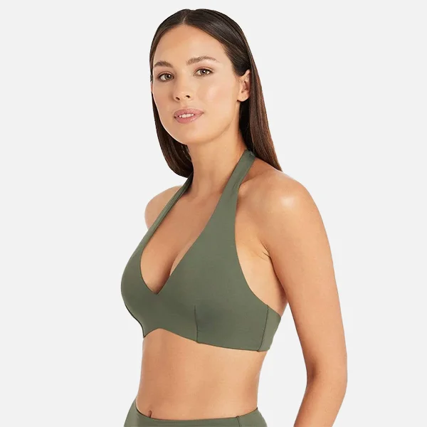 Sea Level Essentials Multifit Halter Bra - Khaki