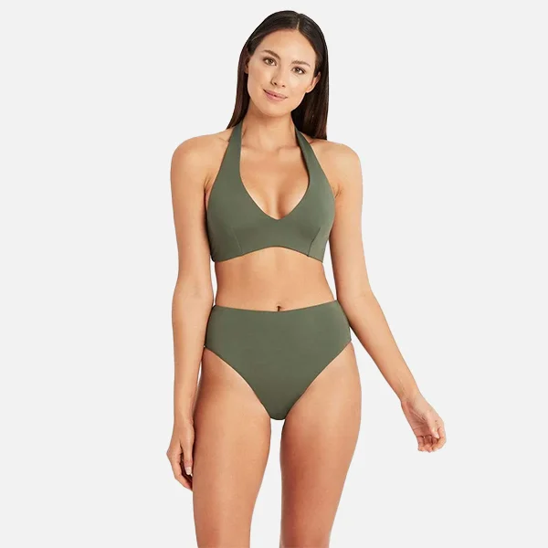 Sea Level Essentials Multifit Halter Bra - Khaki