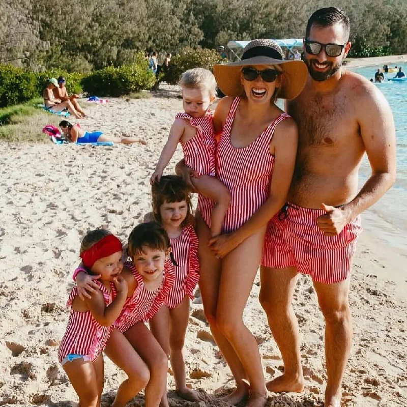 Matching Swimwear, Girls' One Piece Swimsuit, Red and White Classic Stripe