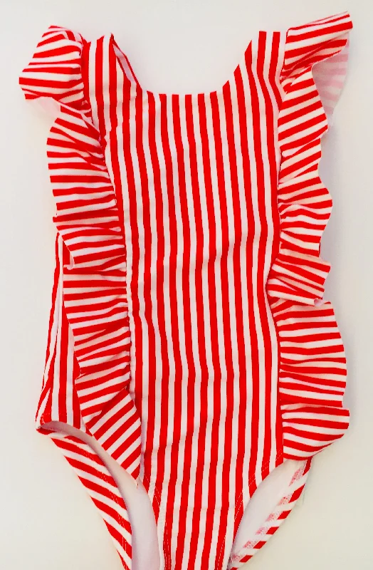 Matching Swimwear, Girls' One Piece Swimsuit, Red and White Classic Stripe