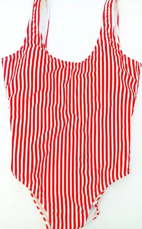 Matching Swimwear, Women's One Piece Swimsuit, Red and White Classic Stripe