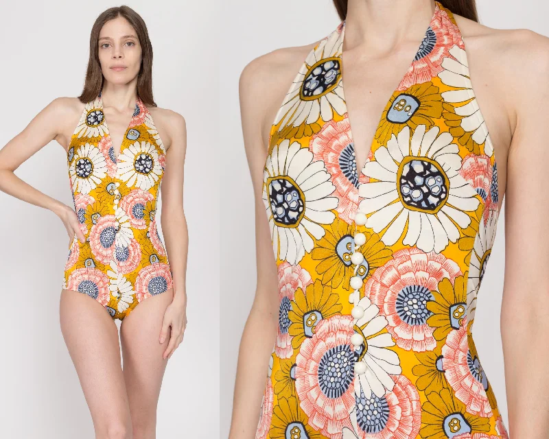 Small 60s 70s Cole Of California Floral One Piece Swimsuit