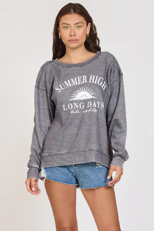 ""Summer High"" Steel Grey Burnout Fleece Crewneck