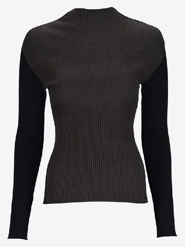 Frame contrast rib knit sweater