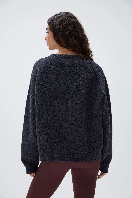 ADA Oversized Knit Sweatshirt - Dark Grey/Cream