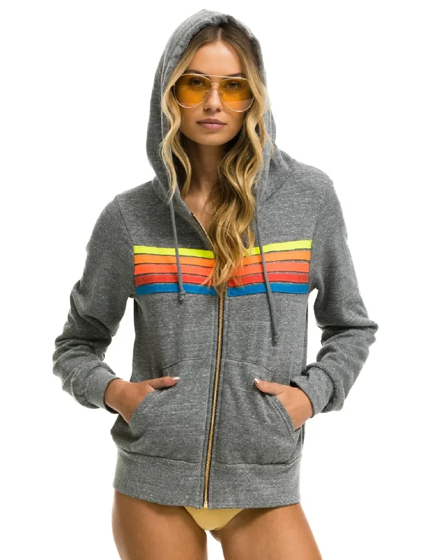 5 Stripe Zip Hoodie, Heather Grey/Neon