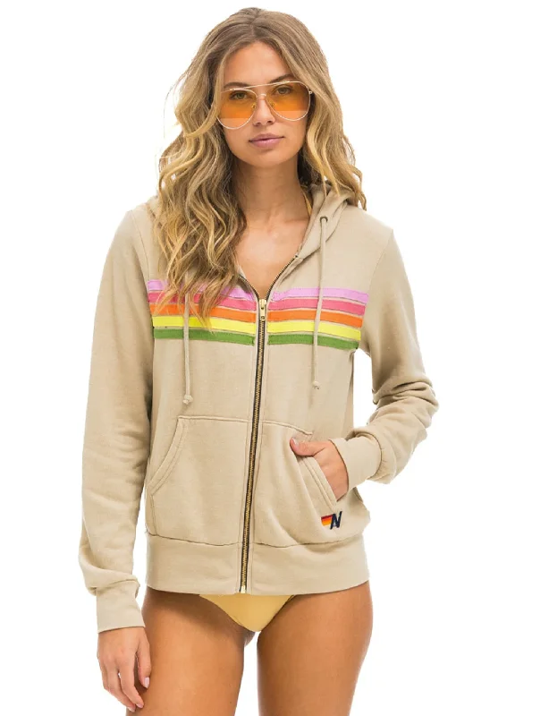 5 Stripe Zip Hoodie, Sand/Pink Green