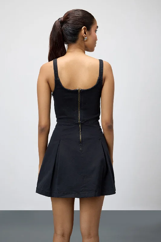 Black Denim Adjustable Strap Bustier Top