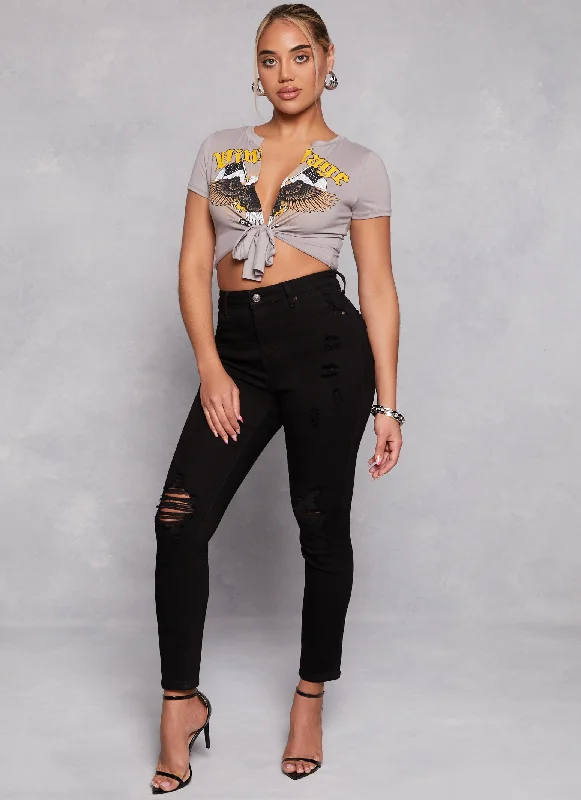 WAX Distressed High Waist Skinny Jeans