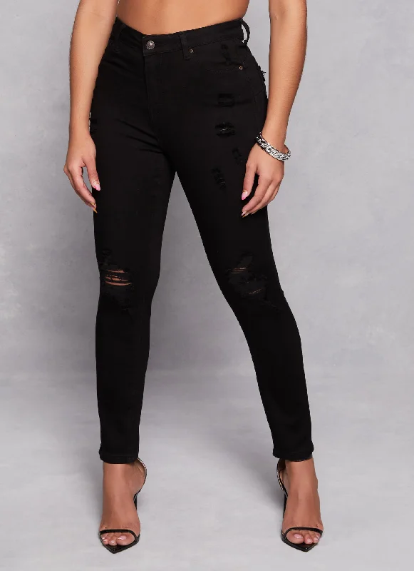 WAX Distressed High Waist Skinny Jeans