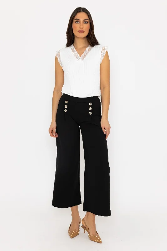 Black Wide Leg Scuba Trousers