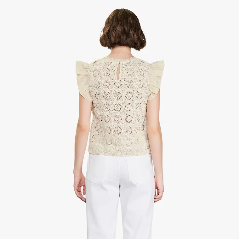 Crochet Flutter Sleeve Top (Neutral)