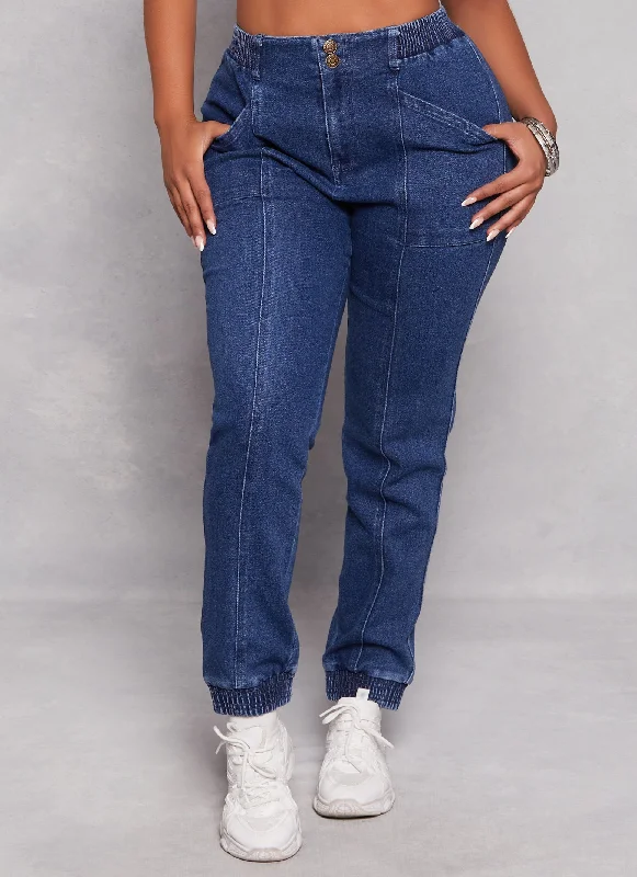 Haute Monde Elastic Waist Denim Joggers