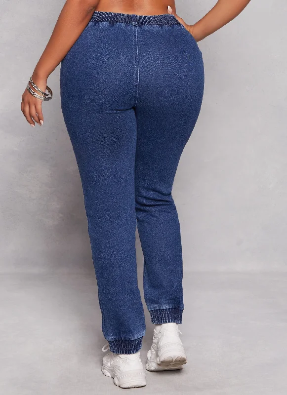 Haute Monde Elastic Waist Denim Joggers