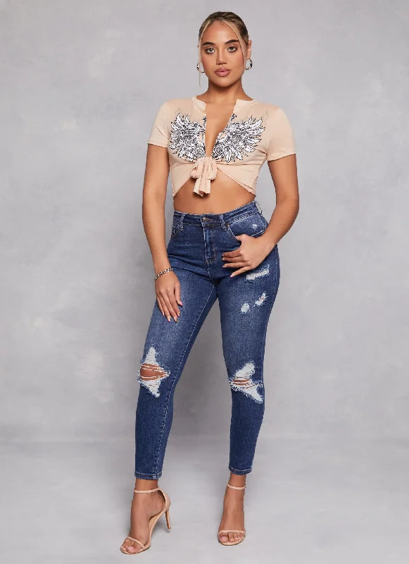 WAX Distressed High Waist Skinny Jeans