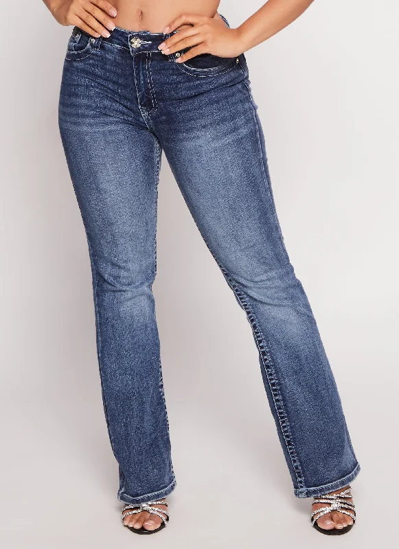 WAX Rhinestone Back Pocket Boot Cut Jeans