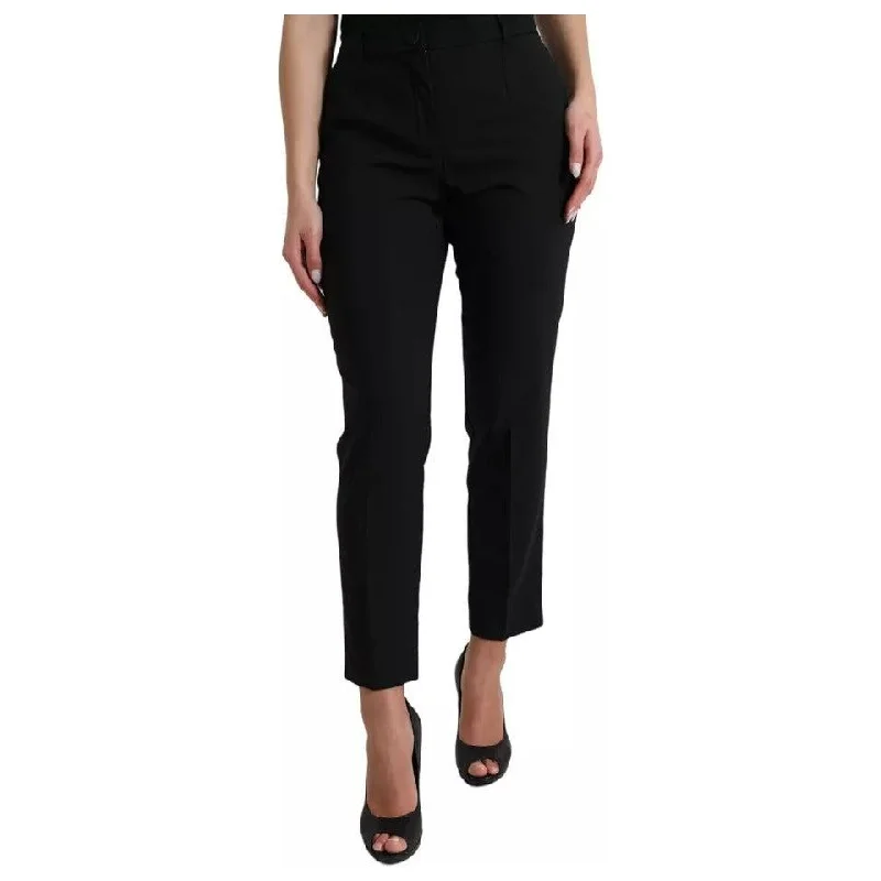 Dolce & Gabbana Black Wool High Waist Tapered Trouser Pants