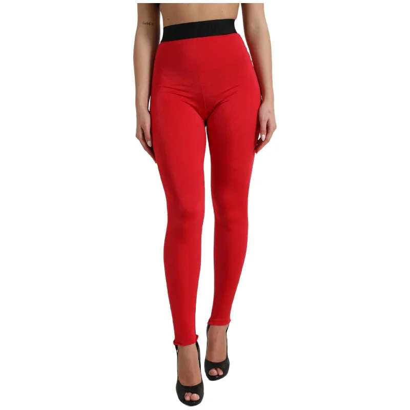 Dolce & Gabbana Elegant High Waist Red Leggings