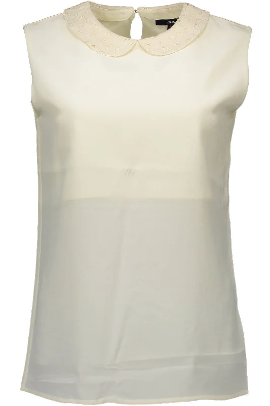 Elegant Silk Tank with Removable Collar in White