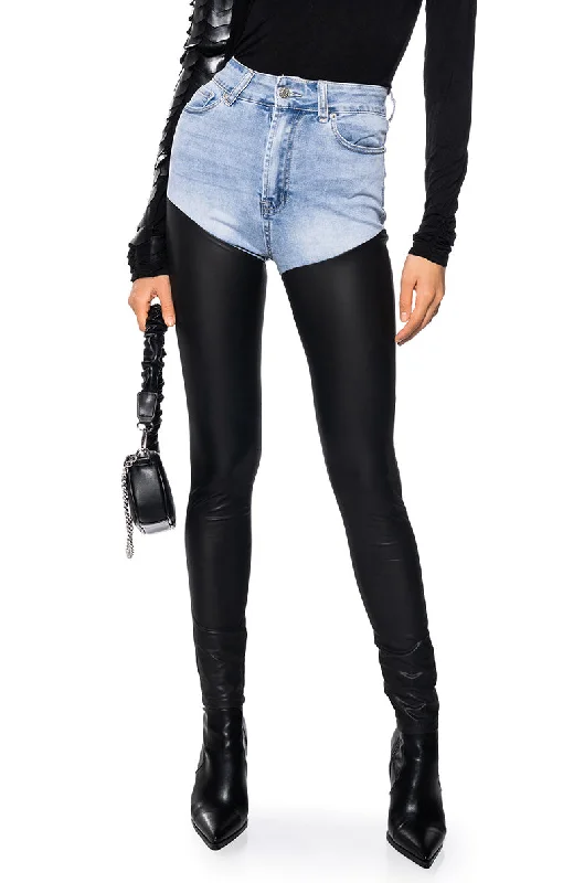 FLEX FIT EXTREME STRETCH HIGH WAIST SKINNY JEANS WITH FAUX LEATHER