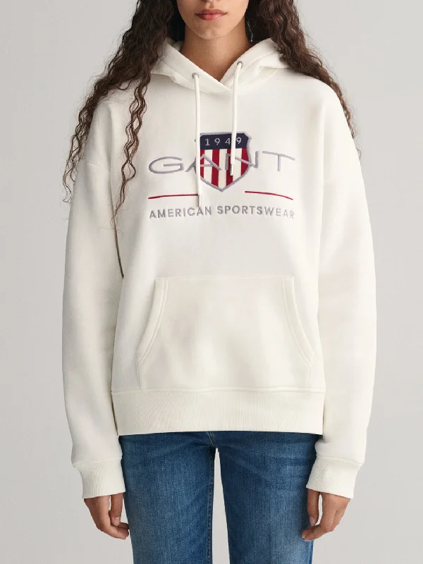 Gant Women Embroidered Hooded Full Sleeves Sweatshirt