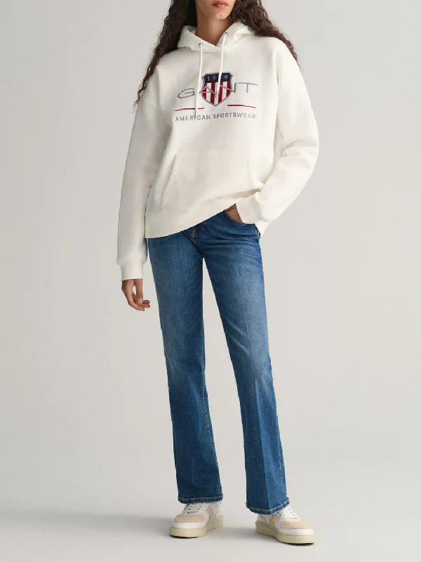 Gant Women Embroidered Hooded Full Sleeves Sweatshirt