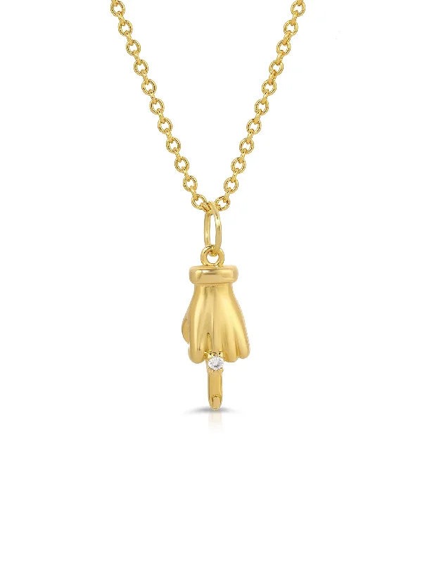 Kiss Off Middle Finger Necklace 16-18"", Gold