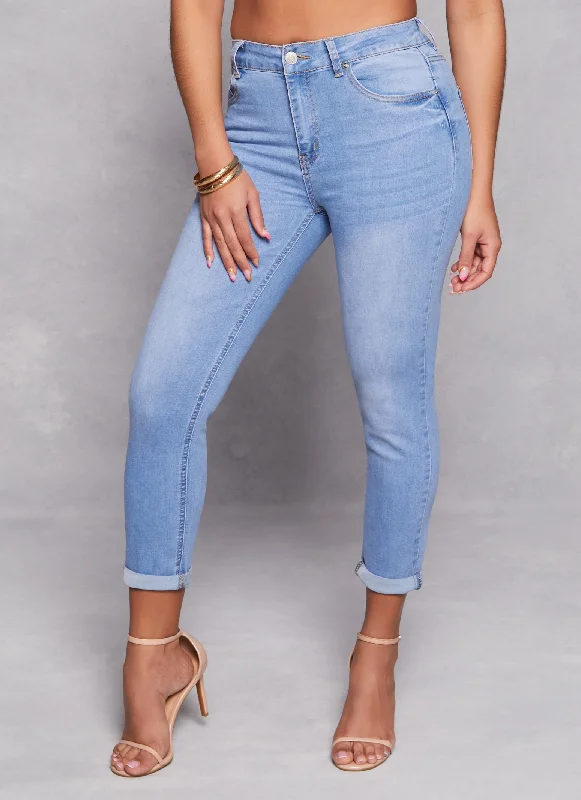 WAX High Waist Rolled Cuff Denim Jeans