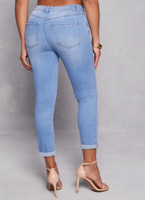 WAX High Waist Rolled Cuff Denim Jeans