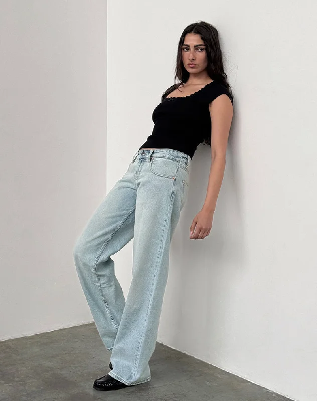 Low Rise Parallel Jeans In Extreme Light Wash Blue