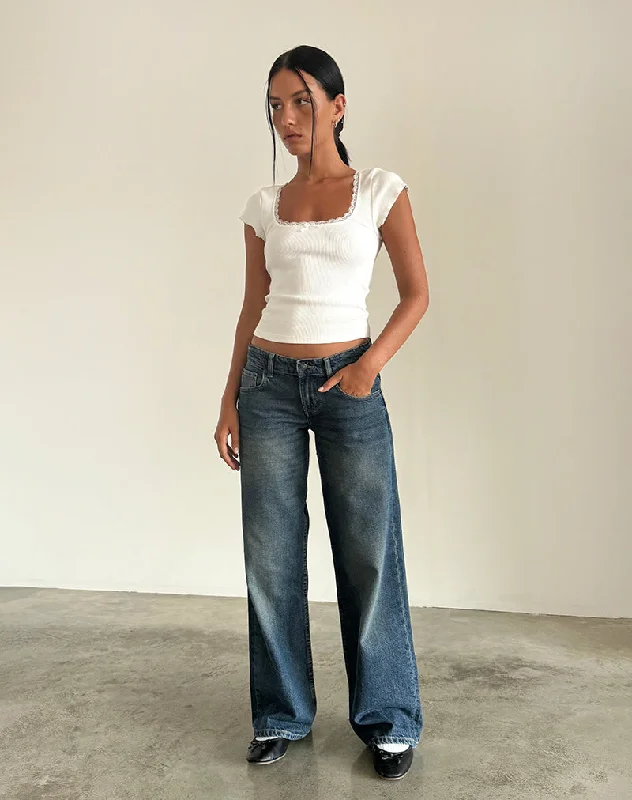 Low Rise Parallel Jeans in Steel Blue