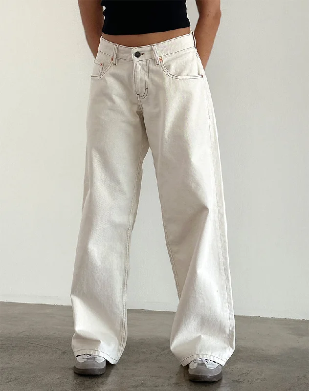 Roomy Extra Wide Low Rise Jeans in Off White