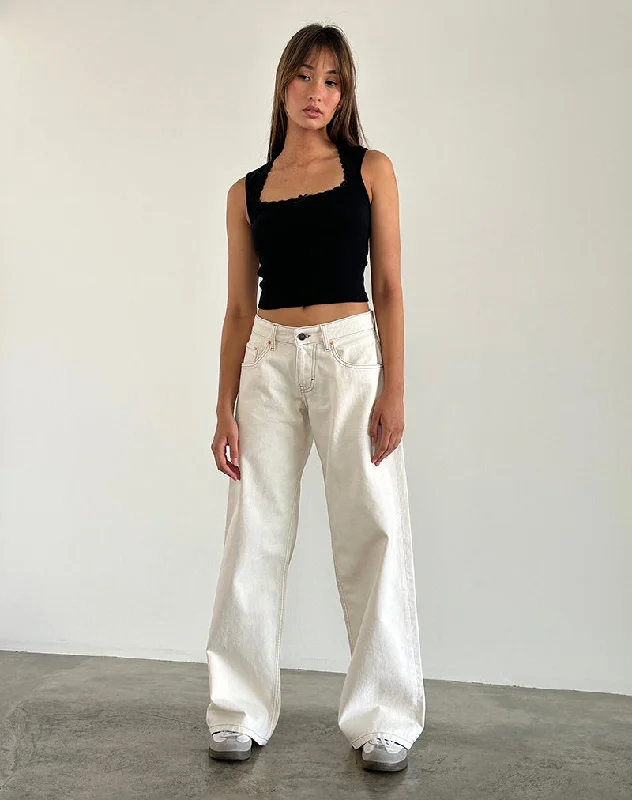 Roomy Extra Wide Low Rise Jeans in Off White