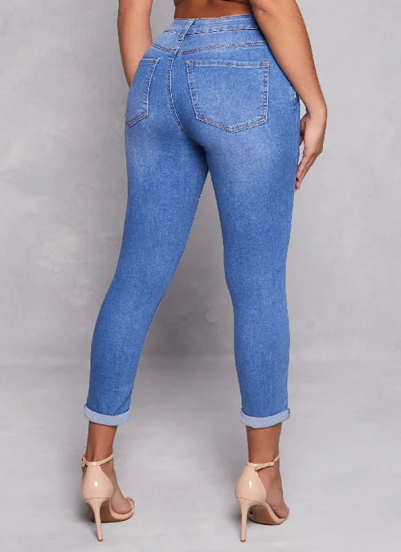 WAX High Waist Rolled Cuff Denim Jeans