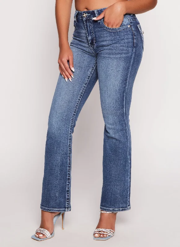 WAX Rhinestone Back Pocket Boot Cut Jeans