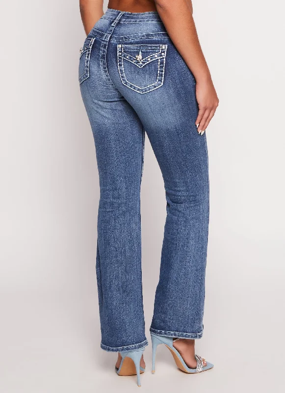 WAX Rhinestone Back Pocket Boot Cut Jeans