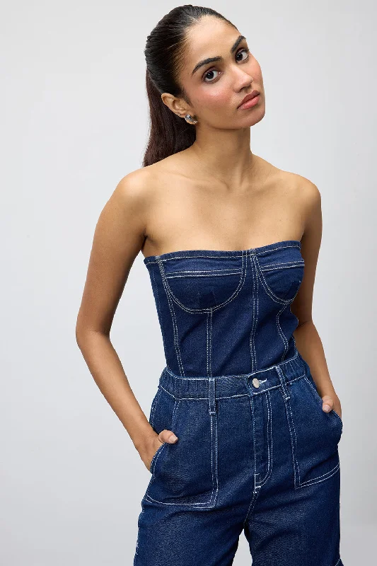 Midnight Dark Bodysuit Denim Top