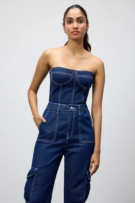 Midnight Dark Bodysuit Denim Top