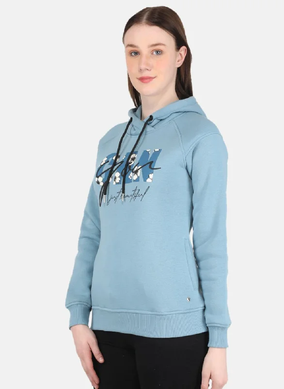 Women Blue Printed Sweatshirt