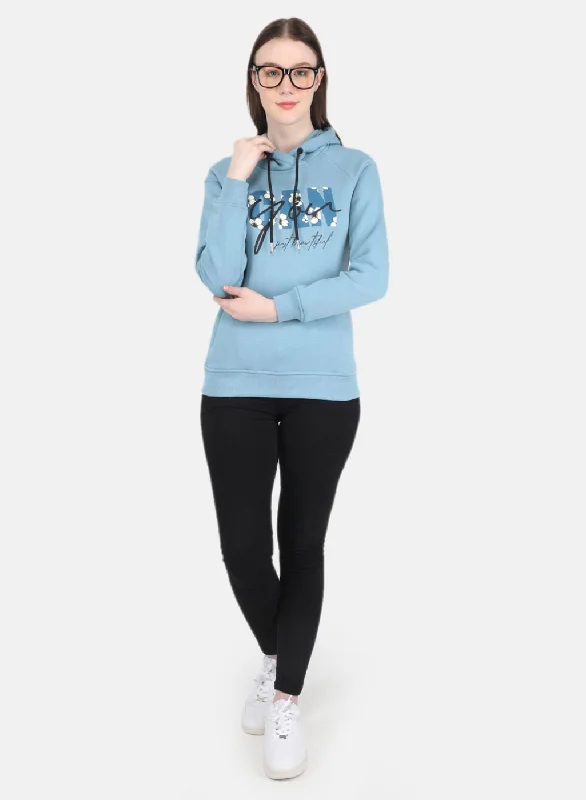 Women Blue Printed Sweatshirt