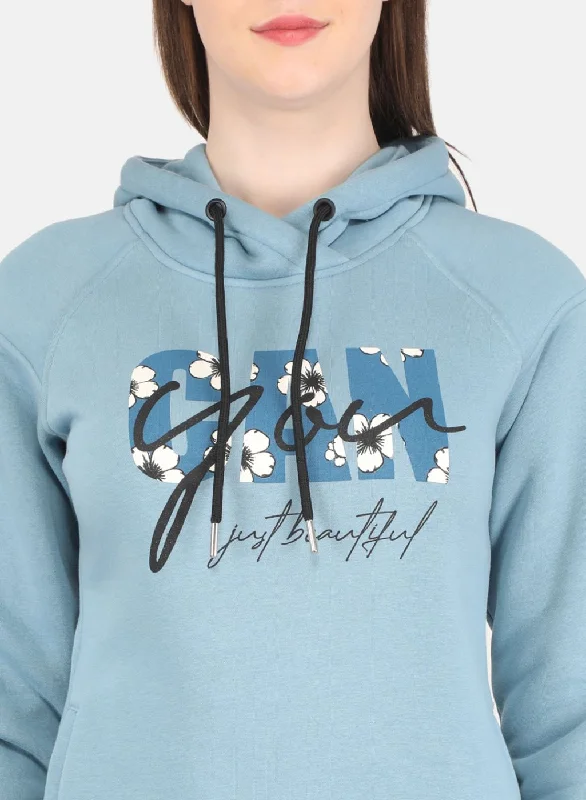 Women Blue Printed Sweatshirt