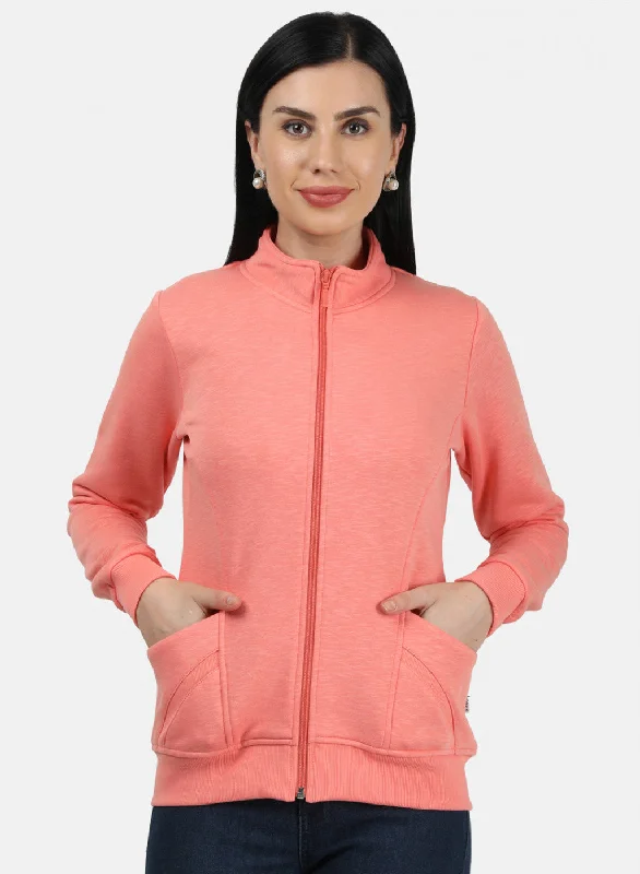 Women Peach Plain Sweatshirt