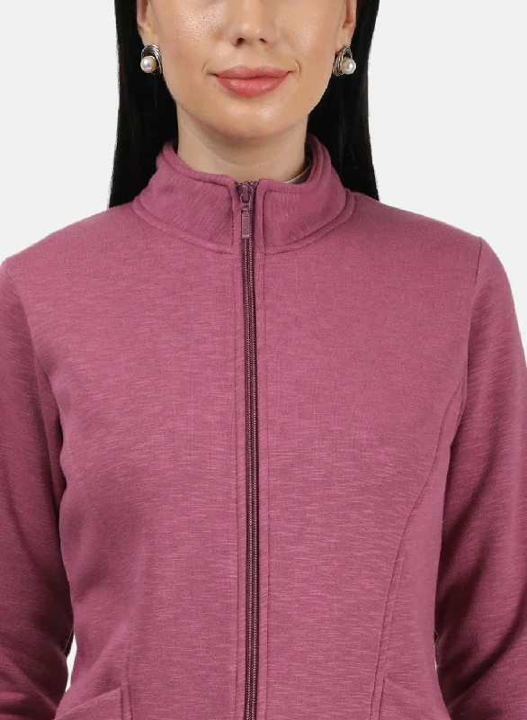 Women Pink Plain Sweatshirt