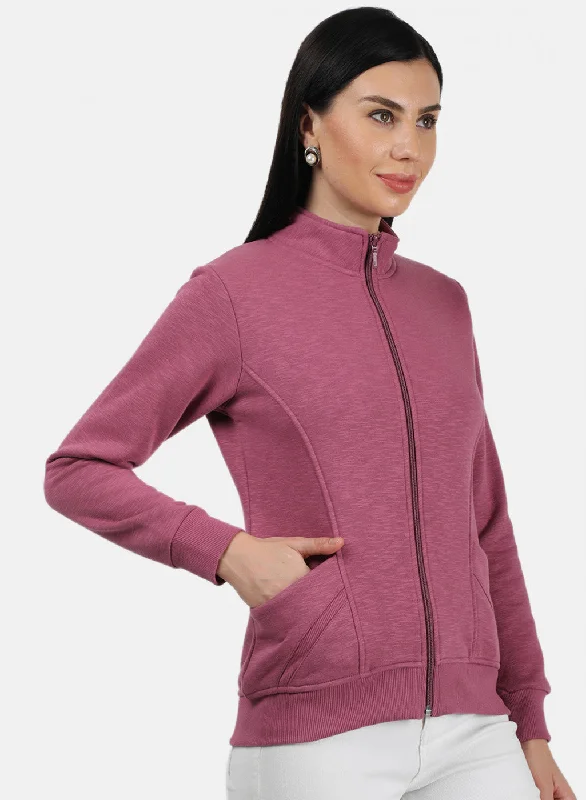 Women Pink Plain Sweatshirt